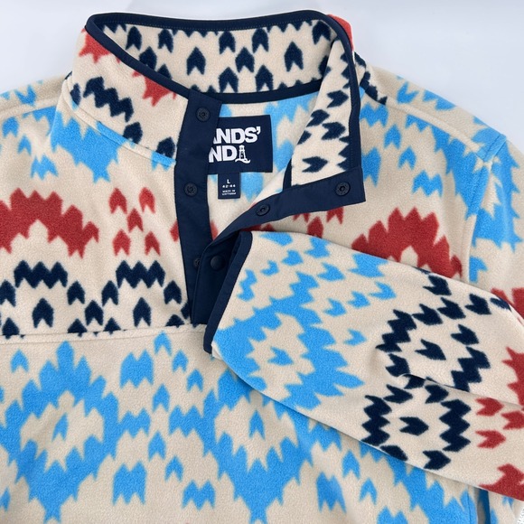 Lands' End Other - Lands' End Mens Large‎ Fleece Pullover Aztec Print Snaps Mock Neck L Sweater